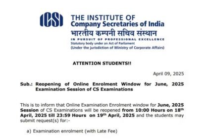 ICSI CS June 2025 Re-registration Window